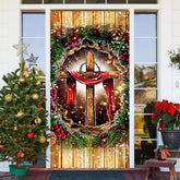 Aperturee - Wooden Wall Cross Green Leaves Christmas Door Cover